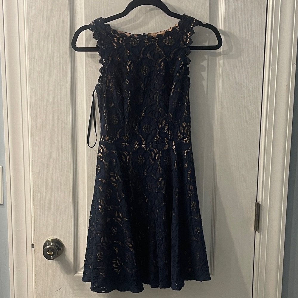 City Studio Navy Lace Dress with Nude Lining